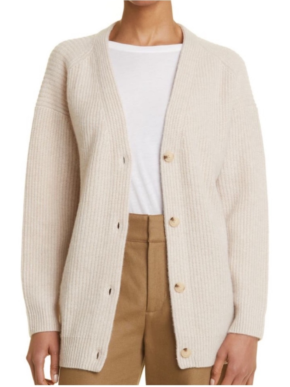 Vince Wool Cashmere Oversized V Neck Cardigan with Buttons